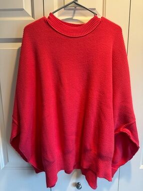 Free People Bright Red Knit Poncho Sweater